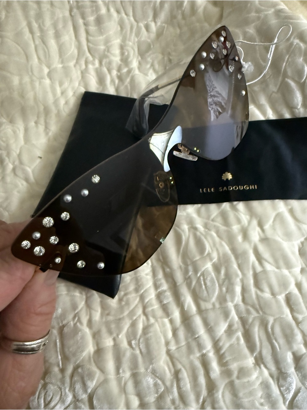 Lele Sadoughi Black Cat eye Crystal-Embellished Shield Sunglasses